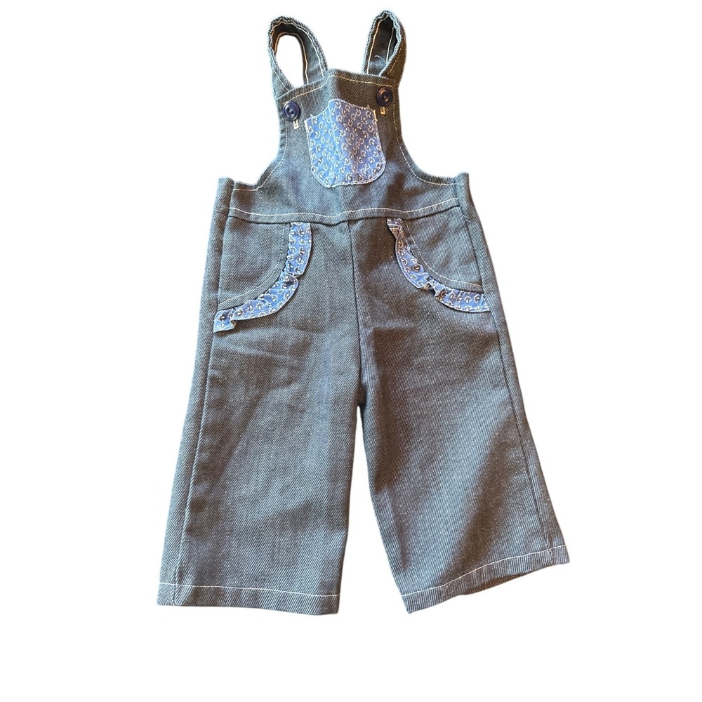 Vintage 80s Baby Girls‎ Denim Overalls & Floral Blouse Set - Picture 3 of 5